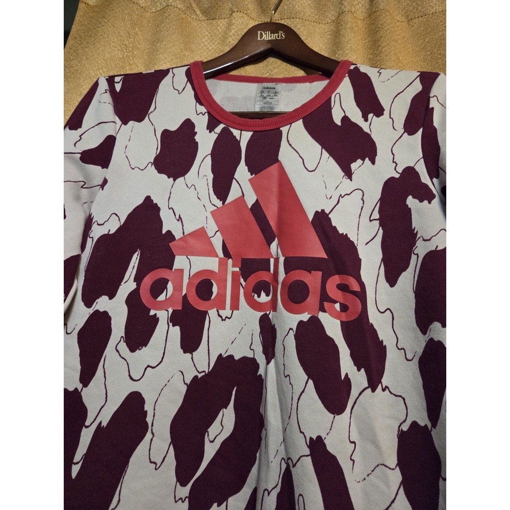adidas Mens L Pullover Sweatshirt Burgundy White Logo Abstract Fleece Poly - Picture 2 of 6